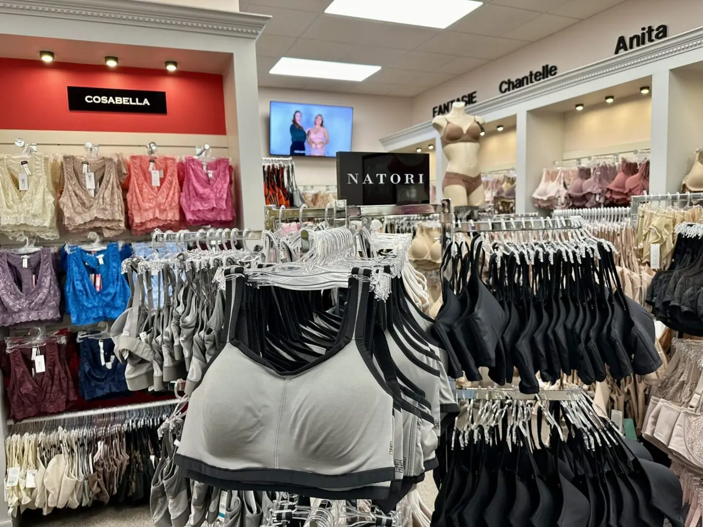 Bras for sale at a lingerie store.