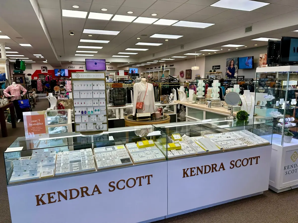 Kendra Scott jewelry display case in store.